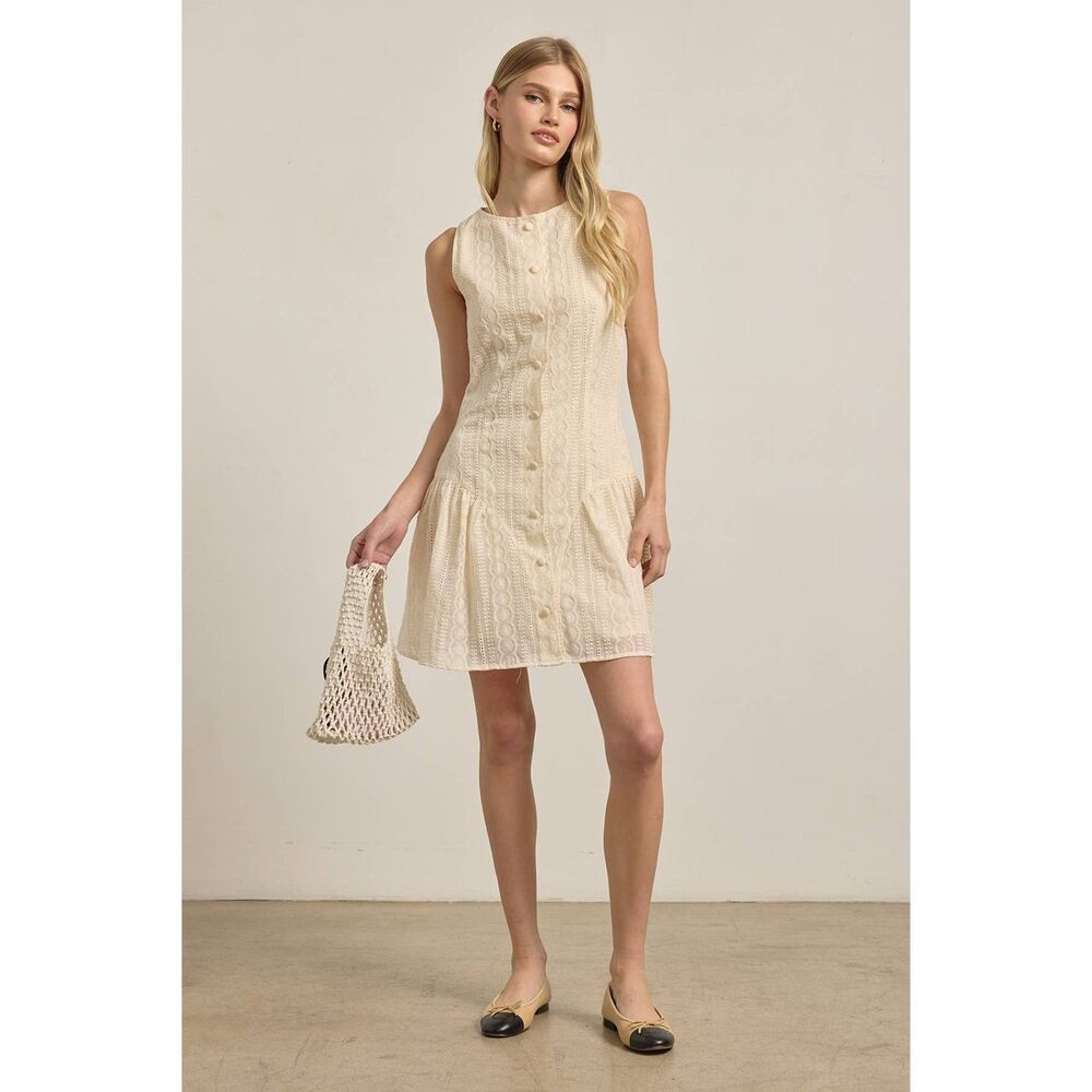 RAISONNEL S NWT Anthrologie Lace Mini Dress with Faux Button Detail Eyelet